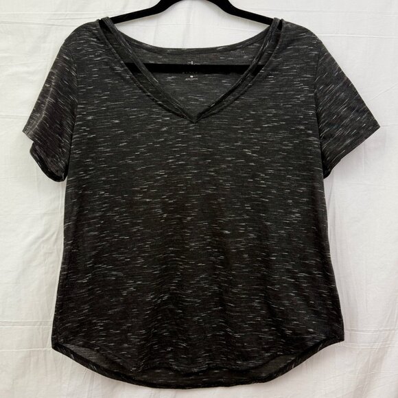 New York & Co Soho Street Sheer V-Neck Tee Women L Black w/White Lines - Picture 1 of 7